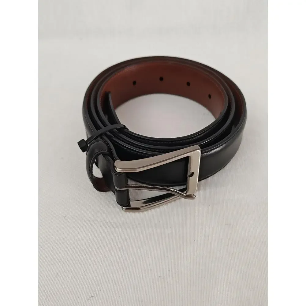 Penguin Black Genuine Bonded leather Silver‎ Tone Buckle Men's Belt 40